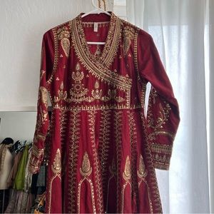 Pakistani red and maroon anarkali dress